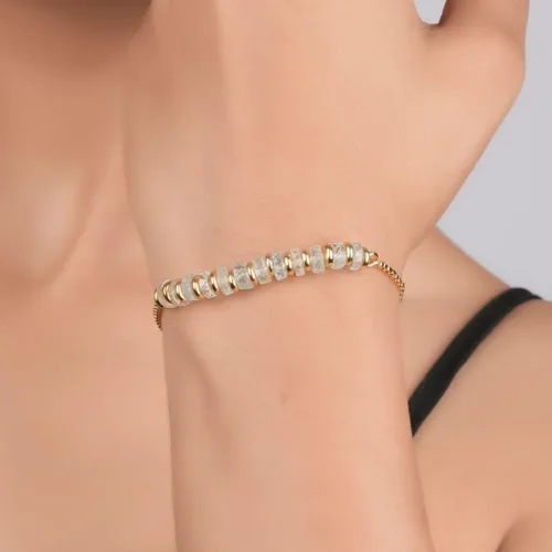 Miniatura 31 de Natural Heishi Beads With Spacers Slider Bracelet Gemstone Healing Jewelry With 14k Yellow Gold Plated 8- Inch Adjustable Length
