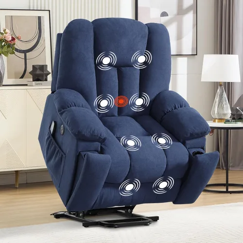 Miniatura 10 de HAOMARKETS Sillones reclinables de elevación eléctrica con masaje y calor para ancianos, silla reclinable eléctrica con portavasos y puerto USB