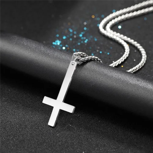 Miniatura 96 de PROSTEEL Satanic Jewelry Upside Down Cross Necklace for Men Women, 316L Stainless Steel/925 Sterling Silver Inverted Cross/Leviathan Cross Pendant