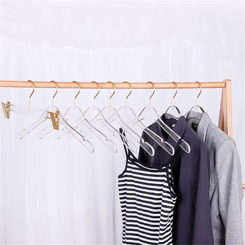 Miniatura 6 de Perchas acrílicas con gancho dorado, ropa transparente, perchas estándar para bodas y damas de honor de mujer
