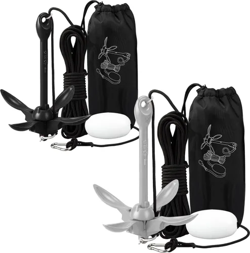 Miniatura 14 de Lounsweer Paquete de 2 anclajes de kayak marino de 1.5/3.5 libras, kit de anclaje plegable para barco, kayak, pesca, accesorios para botes pequeños