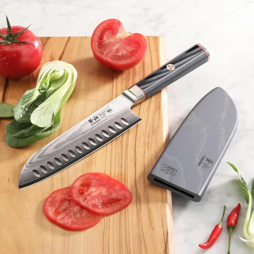 Miniatura 5 de Cangshan YARI Series X-7 Cuchillo Santoku de acero Damasco de 7 pulgadas con funda