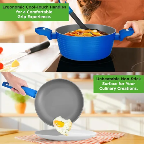 Miniatura 4 de NutriChef Juego de utensilios de cocina antiadherentes de 12 piezas, sin PFOA/PFOS, resistente al calor, juego de ollas y sartenes de cocina, Azul