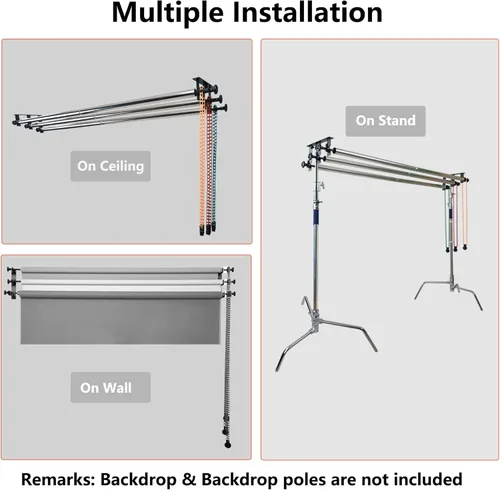 Miniatura 3 de Sistema de soporte de rodillo de fondo de fotografía, 3 rodillos, soporte de fondo de pared, soporte de fondo de soporte de luz Cadena de plástico