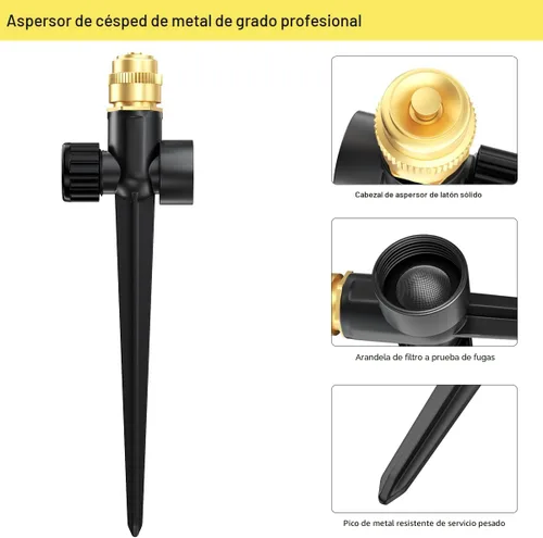 Miniatura 4 de FANHAO Aspersor de metal para patio, paquete de 2 rociadores automáticos de agua para jardín en base de punta, boquilla de rociador de latón Negro