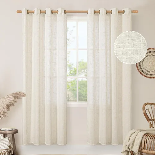 Miniatura 137 de LAMIT Cortinas de lino sintético para dormitorio, paneles filtrantes de luz, cortinas de lino con protección de privacidad con ojales para ventanas