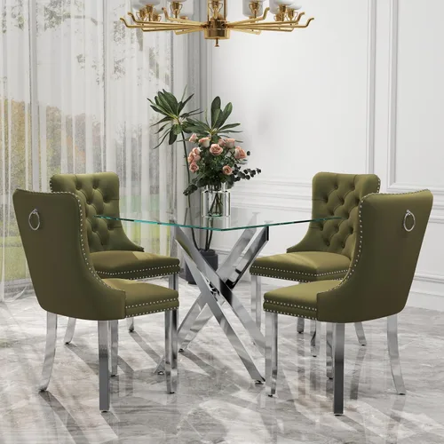 Miniatura 92 de Juego de comedor de 3 piezas con superficie de vidrio transparente, juego de comedor cuadrado minimalista moderno de 36'', juego de mesa de cocina