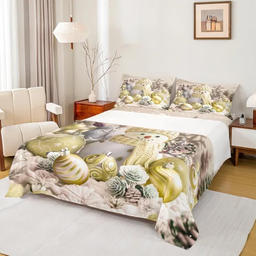 Miniatura 9 de Erosebridal Juego de ropa de cama individual con diseño de árbol de Navidad, muñeco de nieve, decoración de corona de Navidad, sábana bajera