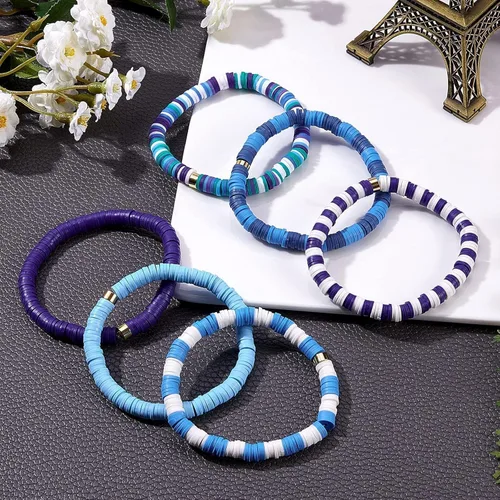 Miniatura 4 de 3600 cuentas de arcilla azul mixta para hacer pulseras, 10 hebras planas redondas de arcilla polimérica disco de 0.236 in espaciador Heishi cuentas