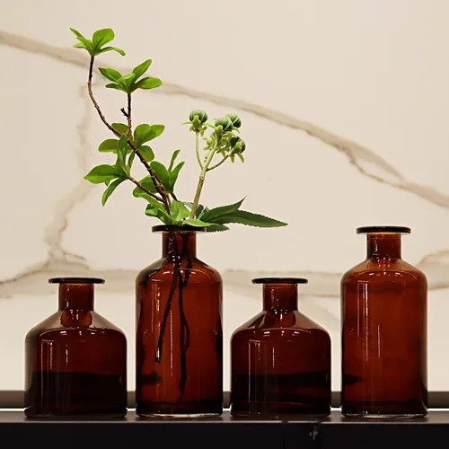 Miniatura 2 de 8 jarrones de vidrio ámbar para flores, mini jarrones de flores a granel, pequeños jarrones para centros de mesa para decoración de otoño, bodas