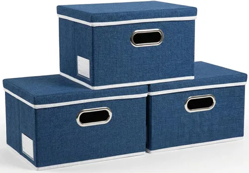 Miniatura 61 de PRANDOM Contenedor de almacenamiento plegable con tapa [1 unidad] Caja de almacenamiento decorativa de tela de lino, cesta organizadora con asas