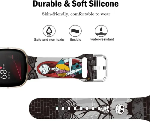 Miniatura 3 de Correas de reloj de dibujos animados con estampado floral compatibles con Fitbit Versa 4/Versa 3/Fitbit Sense 2/Sense Band de silicona suave