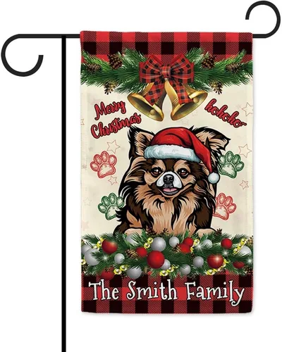Miniatura 10 de Bandera de jardín de Navidad de 12.5 x 18 pulgadas, anillo de bola de Navidad para perro chihuahua, campana, corona, bandera de búfalo rojo, a