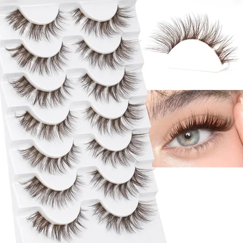 Miniatura 6 de 7 pares de pestañas postizas individuales esponjosas de visón - Extensiones de pestañas postizas de aspecto natural marrón