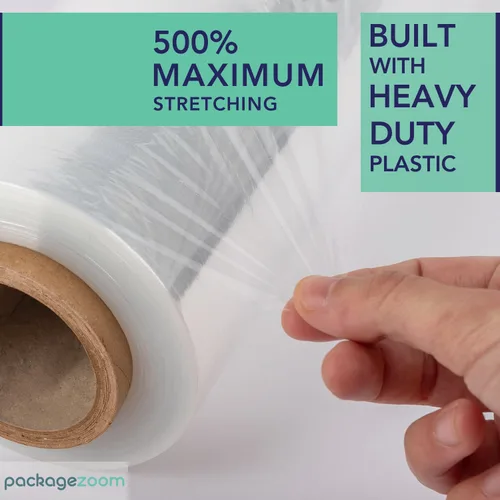 Miniatura 4 de PackageZoom 4 rollos de película de envoltura elástica resistente de 18" x 1500 pies - calibre 55, rollo de envoltura de plástico transparente