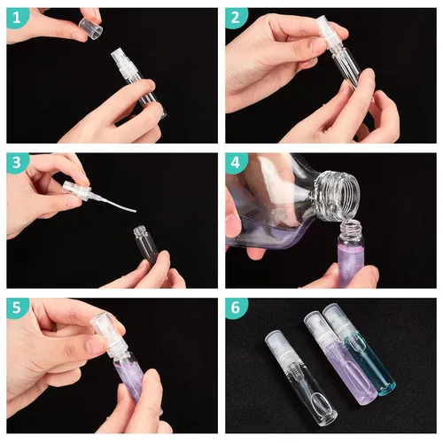 Miniatura 7 de Zhehao - 200 unidades de mini botellas de spray de 5 ml, botellas de vidrio transparente para perfume, atomizador de perfume recargable con Tapa