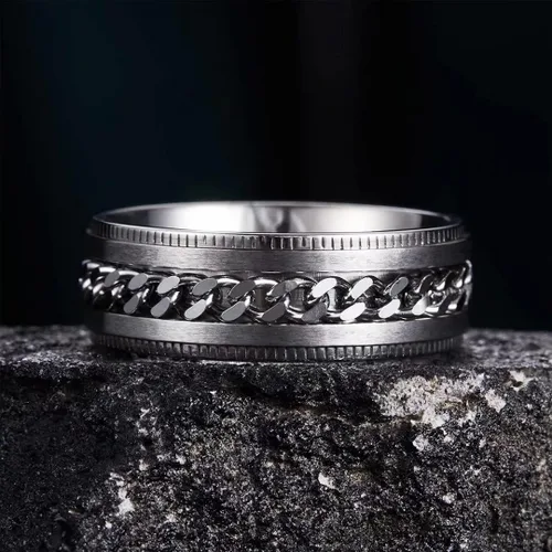 Miniatura 83 de King Will - Anillo antiestrés de acero inoxidable 316L para hombres y mujeres, con cadena decorativa giratoria, 8 mm de ancho, anillo de boda