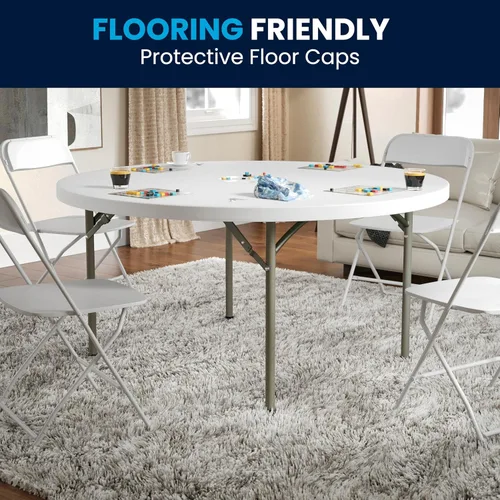 Miniatura 7 de Flash Furniture Mesa redonda de plástico plegable de 5 pies para todas las ocasiones para fiestas y ferias, mesa de banquete plegable para eventos