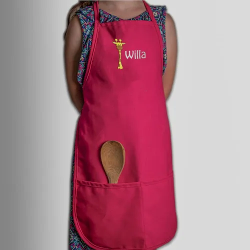 Miniatura 5 de Conjunto de delantal y sombrero personalizado para niños de zoológico, añade tu propio nombre para niños, cocina, horneado