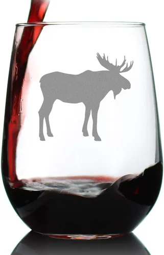 Bevvee Moose Silhouette - Copa de vino sin tallo, regalos temáticos de cabina o decoración rústica, grande de 17 onzas