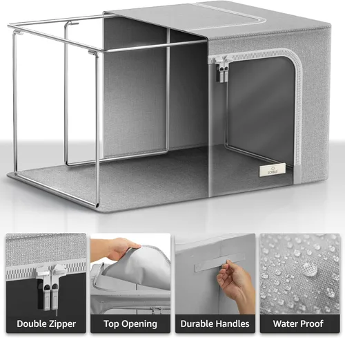 Miniatura 4 de Contenedores de almacenamiento con marco de metal, bolsas organizadoras de ropa apilables y plegables, contenedores de almacenamiento de tela Oxford