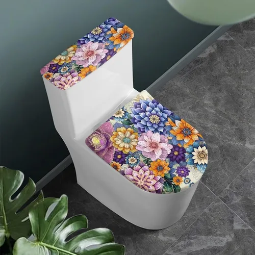 Miniatura 37 de Flashideas Juego de cubierta para tanque y tapa de inodoro con estampados de patas de perro coloridas - Elástico, se adapta a la mayoría de tanques
