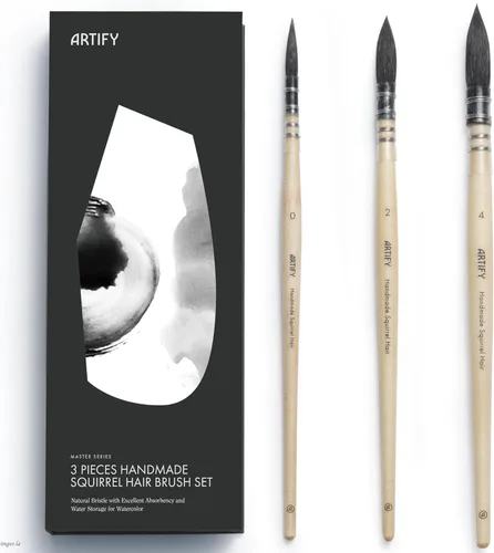Miniatura 11 de ARTIFY - Pinceles de acuarela para cabello de ardilla natural profesional, punta fina redonda, pincel de acuarela para trazos grandes, ideal