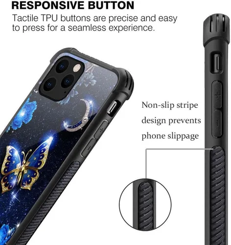 Miniatura 3 de Funda compatible con iPhone 11 Pro Max, funda para niñas y mujeres, cielo azul, flor, luna y mariposa Cielo Azul Flor Luna Mariposa