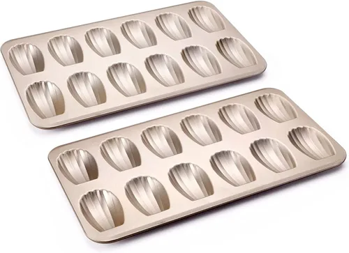 HONGBAKE Molde de Madeleine antiadherente, paquete de 2 bandejas de galletas de madeleine resistentes de 12 cavidades para hornear en el horno,
