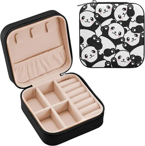 ZZKKO Joyero pequeño con diseño de panda, organizador de viaje de cuero, organizador de viaje, mini cajas de almacenamiento portátiles para mujer,