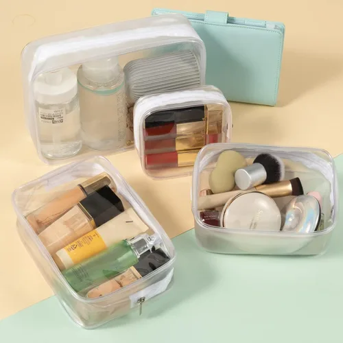 Miniatura 3 de Paquete de 5 bolsas de aseo de plástico transparente con cremallera aprobadas por la TSA, bolsa portátil para maquillaje y cosméticos para Blanco