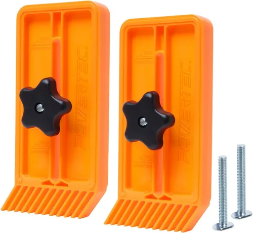 POWERTEC 71832-P2 Guía de Plumas Apilable para Sierra de Mesa, Mesa de Router y Sierra de Cinta, Montaje Universal para Ranura en T y Ranura de