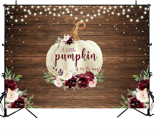 Miniatura 7 de Avezano Telón de fondo rústico de calabaza para baby shower, decoración de otoño con diseño floral de calabaza para baby shower, accesorios