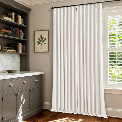 Miniatura 57 de Juego de 2 paneles de cortinas plisadas negras de 80 pulgadas para sala de estar, cortinas plisadas de lino con forro de 80 pulgadas de largo, 100%