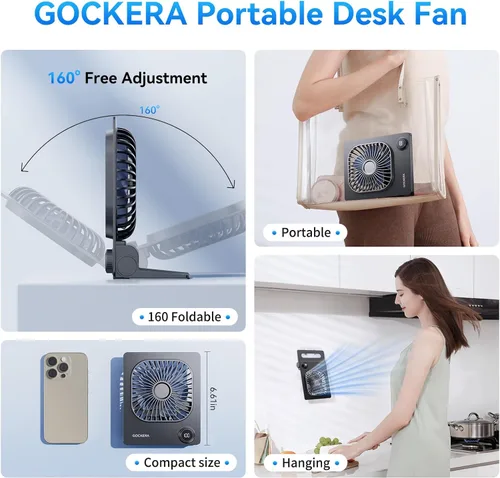 Miniatura 6 de Ventilador de escritorio, ventilador ultrafino de 6.61 pulgadas con batería de 5000 mAh con viento potente, 100 velocidades ajustables y pantalla