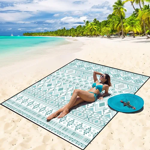 Miniatura 73 de WIWIGO Manta de playa impermeable a prueba de arena tapete de playa 79" X 83"/10'x9' para 2-8 adultos, de secado rápido, tapete de picnic al aire