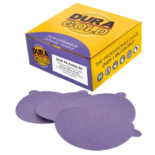 Miniatura 7 de Dura-Gold Discos de lijado de cerámica de grano 120 de 6 pulgadas, PSA de película morada, caja de 50 unidades, papel de lija autoadhesivo