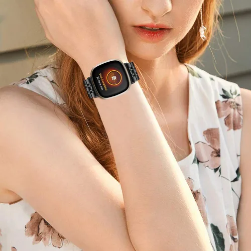 Miniatura 6 de Compatible con bandas Fitbit Versa 4/Versa 3/Sense 2/Sense para mujeres y hombres, correa de repuesto de metal de acero inoxidable para Fitbit Versa