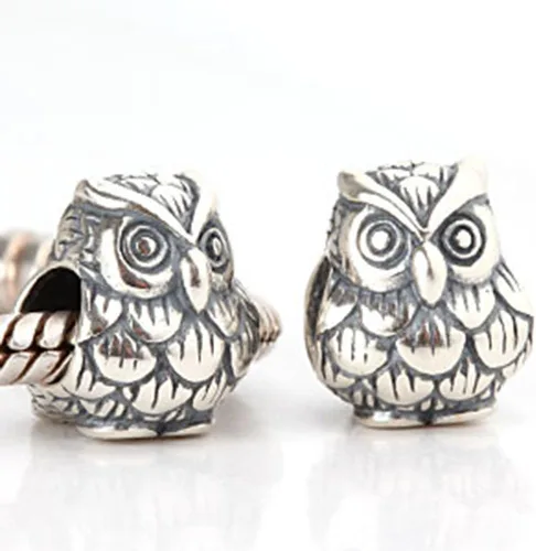 Miniatura 4 de Búho Charm 925 Abalorio de Pájaro de Plata Esterlina Animal Charm Sabiduría para Pandora Pulsera (B)