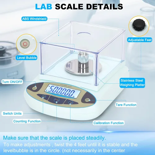Miniatura 2 de Balanza de laboratorio 500g*0.001g, balanza analítica de alta precisión con parabrisas, balanza electrónica científica, balanza de precisión digital