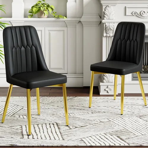 Miniatura 29 de Juego de 2 sillas de comedor modernas, sillas de comedor de piel sintética con cojín grueso y patas de metal, sillas de cocina negras para comedor