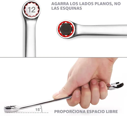 Miniatura 6 de Max Torque - Juego de llaves combinadas de 15 piezas, acero al cromo vanadio, diseño de patrón largo, incluye tamaños métricos 8, 9, 10, 11, 12, 13