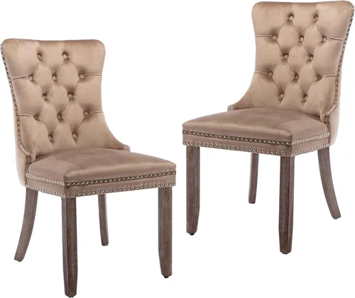 Miniatura 82 de LKTART Juego de 2 sillas de comedor de terciopelo, sillas de comedor copetudas con ribete de anillo de clavo, silla de comedor tapizada con patas