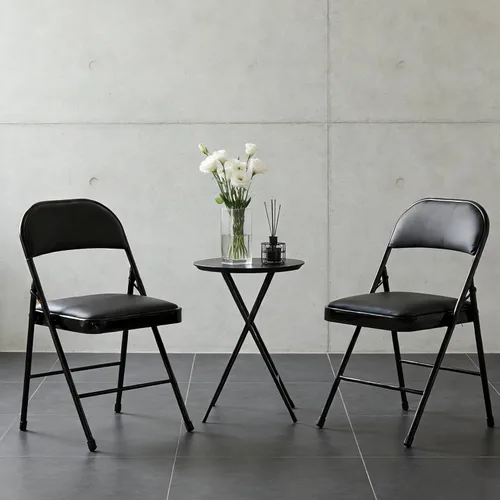 Miniatura 10 de Simple Deluxe Paquete de 2 sillas plegables con asientos acolchados de cuero y marco de metal duradero, plegables, portátiles, asiento para eventos