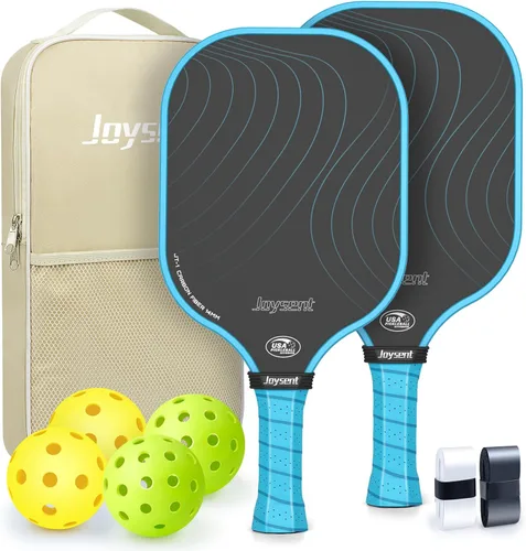 Juego de 2 palas de pickleball aprobadas por USAPA de fibra de carbono con raquetas de pickleball para principiantes, bolas de pepinillo para Azul