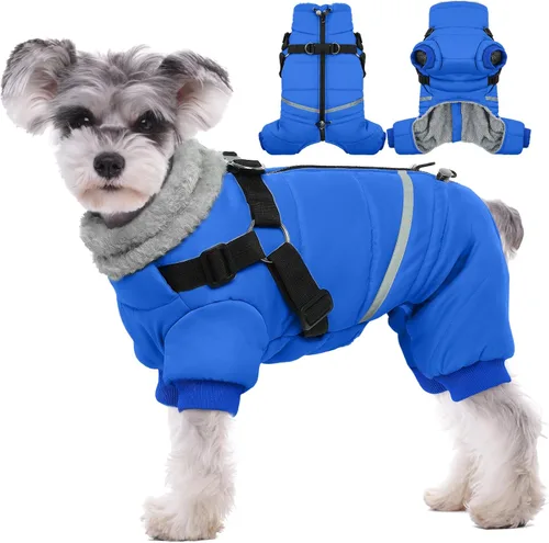 Miniatura 12 de BRKURLEG Abrigo Negro para Perro con Arnés, Chaqueta de Invierno para Perro, Mono para Perros Chaquetas Corporales Cálidas, Abrigos de Invierno