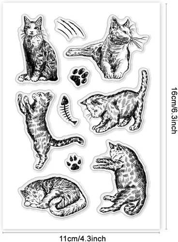 Miniatura 3 de PH PandaHall Sellos transparentes con forma de gato, sellos de silicona dinámicos con sentido de línea, sellos de goma transparente para hacer