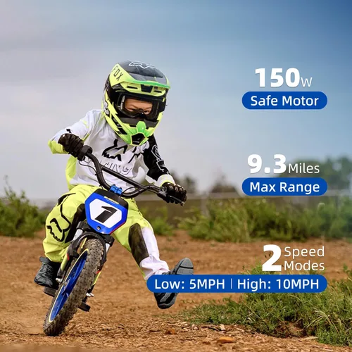 Miniatura 3 de Bicicleta eléctrica ligera AIII para niños, motocicleta eléctrica de 170/340W hasta 10/12MPH, batería desmontable de 24V, frenos duales operados a