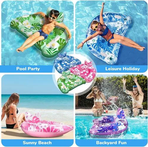 Miniatura 3 de Flotadores de piscina, 3 paquetes de flotadores inflables para piscina, sillas flotantes de piscina con portavasos y asas de servicio, sillas