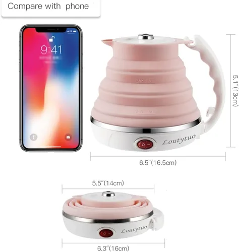 Miniatura 3 de Hervidor eléctrico plegable de viaje de silicona de grado alimenticio ultrafino mejorado, protección contra hervir en seco, portátil con doble Rosa